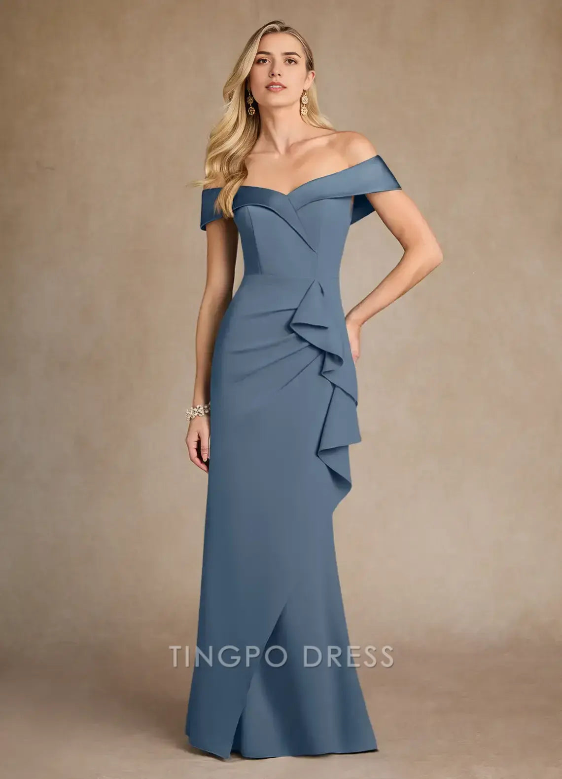 TingPo Wholesale Elegant Twilight Mermaid Off the Shoulder Stretch Crepe Dress
